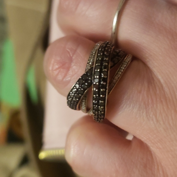 Black and white diamond ring in one 925 sterling silver - Picture 3 of 5